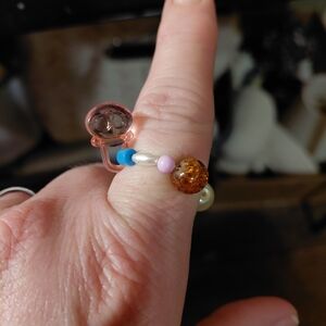 Multicolor Beaded Ring with Amber Focal Bead